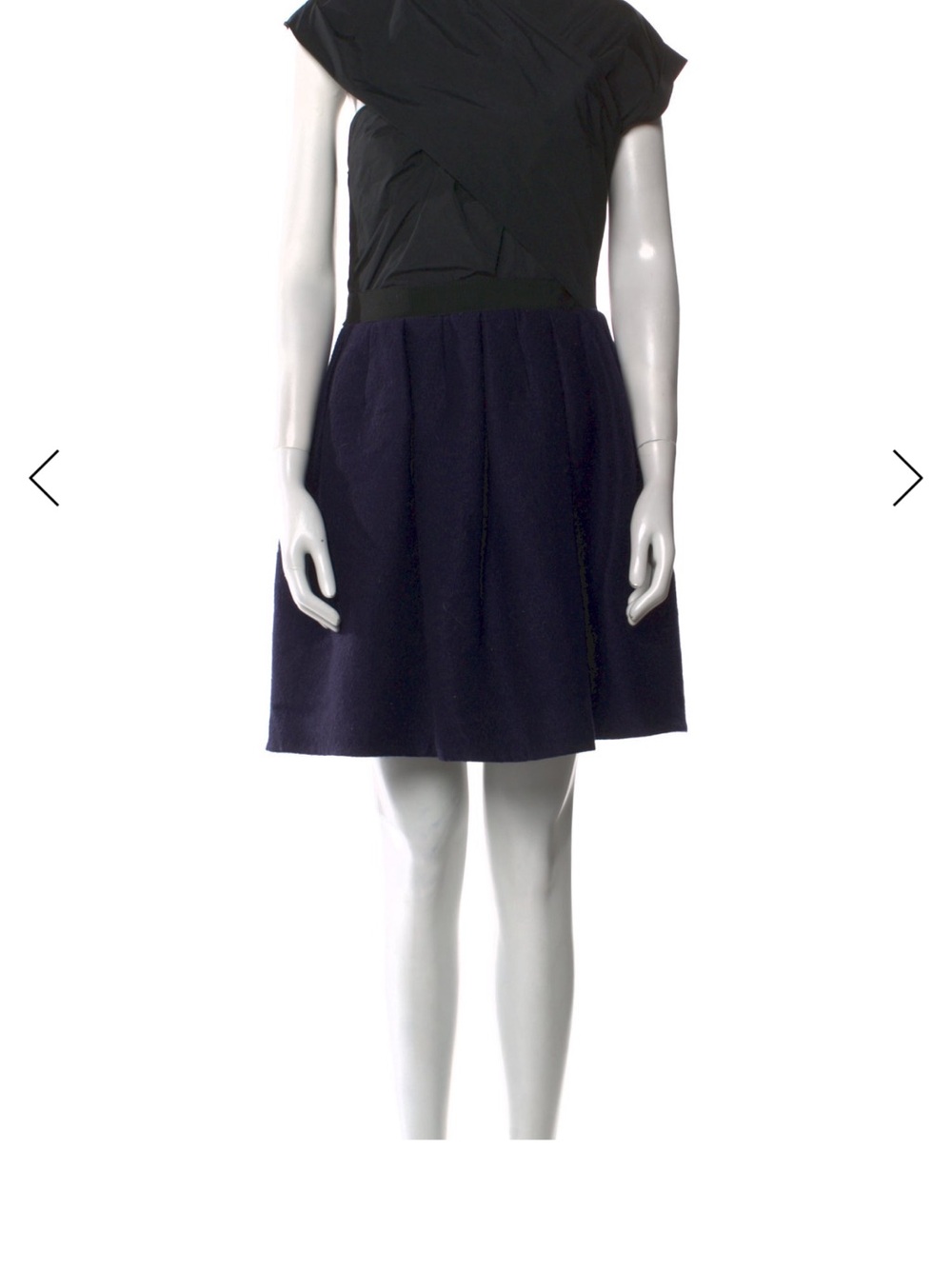 Carven Navy Asymmetrical Dress with Textured Skirt